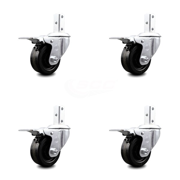 3.5 Inch Phenolic Wheel Swivel 7/8 Inch Square Stem Caster Set Total Lock Brake